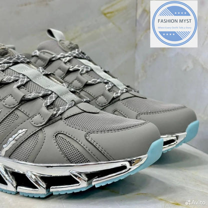 PHILIPP PLEIN || Sport Men's "Tiger Luxe" Grey Mesh Sneakers with Chrome Sculpted Sole - FASHION MYST