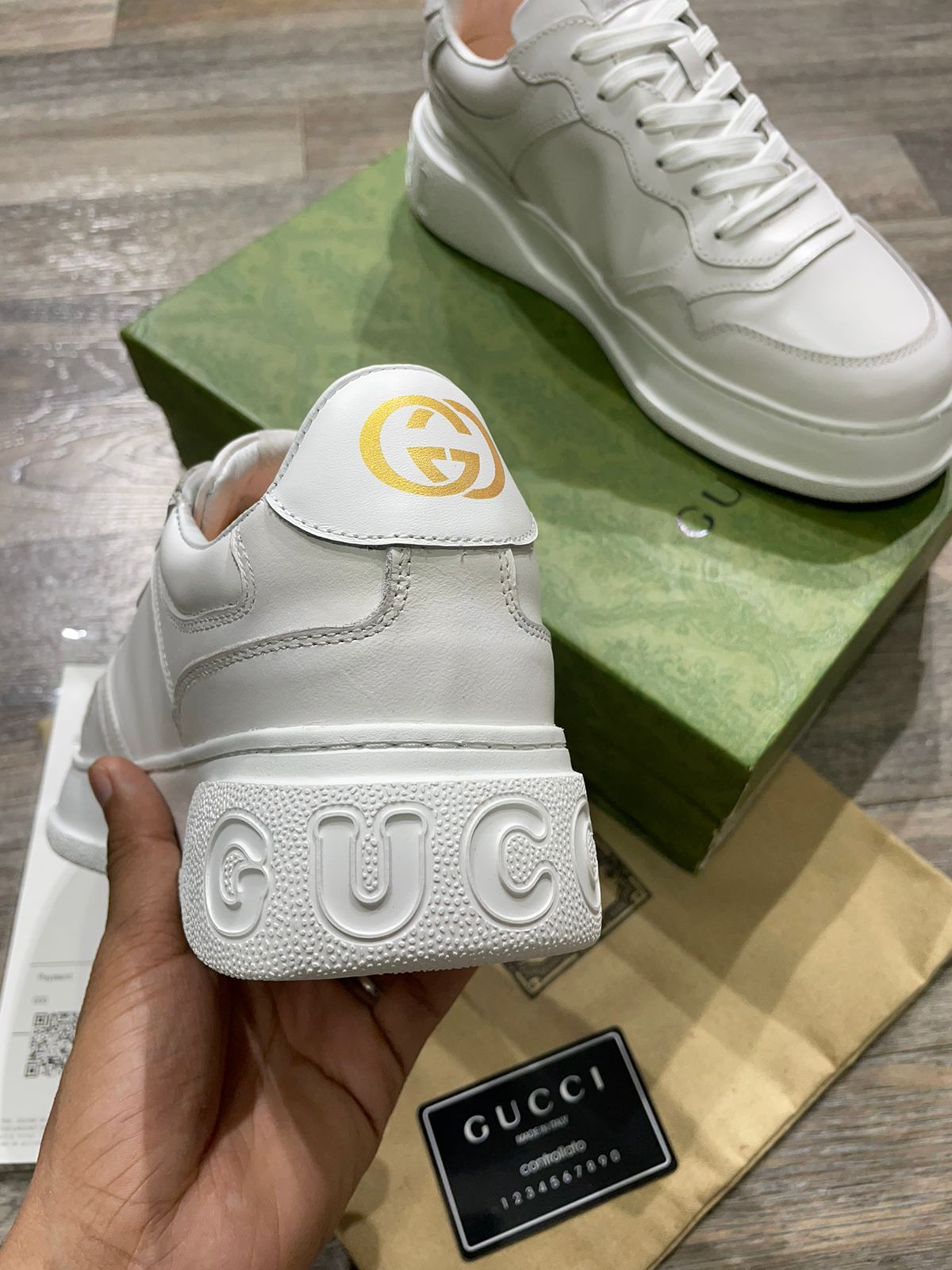 GUCCI RHYTON HEART-PRINT LEATHER TRAINERS SNEAKERS - FASHION MYST 