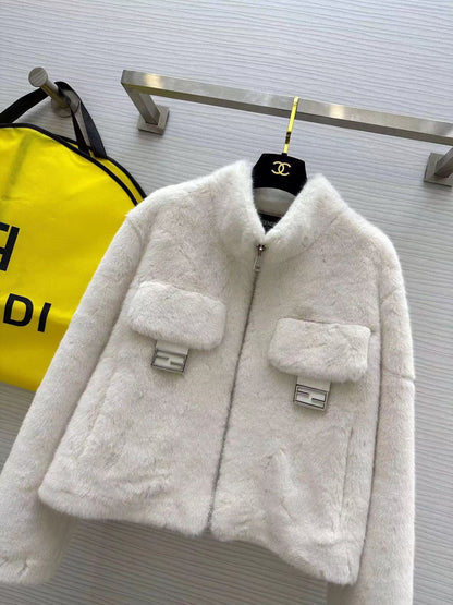 Fendi Heart Bi-Color Fluffy Boa-Jacket For Women - FASHION MYST 