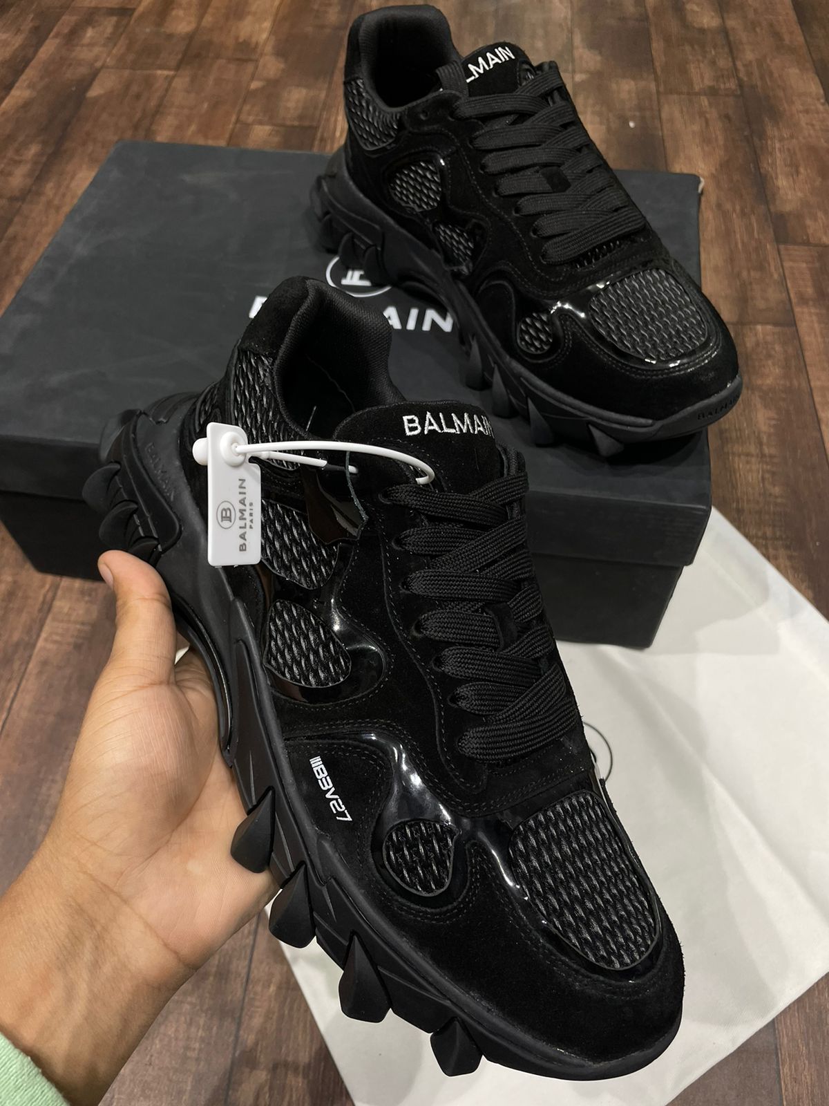 BALMAIN || B-EAST LOGO COMBO SNEAKER IN BLACK - FASHION MYST 