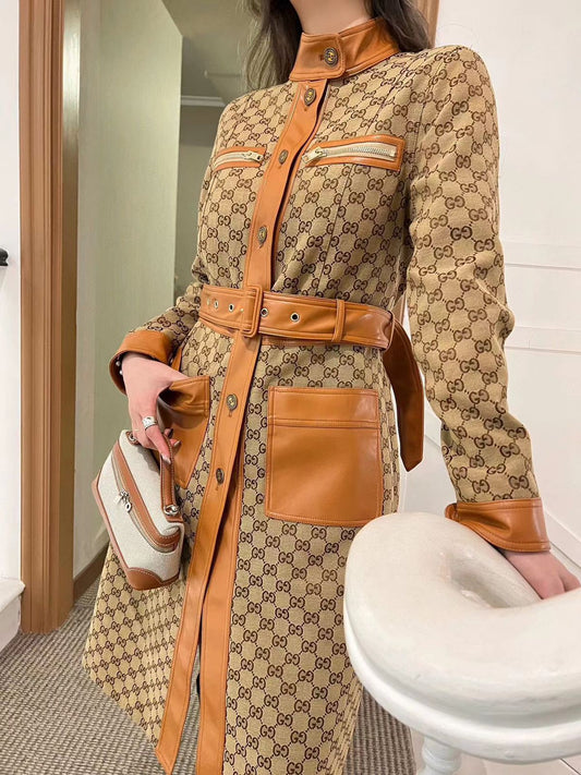GUCCI  GG Canvas Jacket With Web Belt In Beige