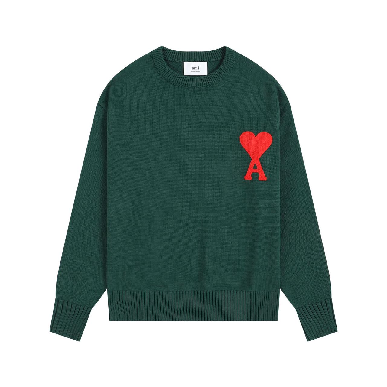 AMI || ADC Large Crew Neck Knit Sweater Beige/Green - FASHION MYST 