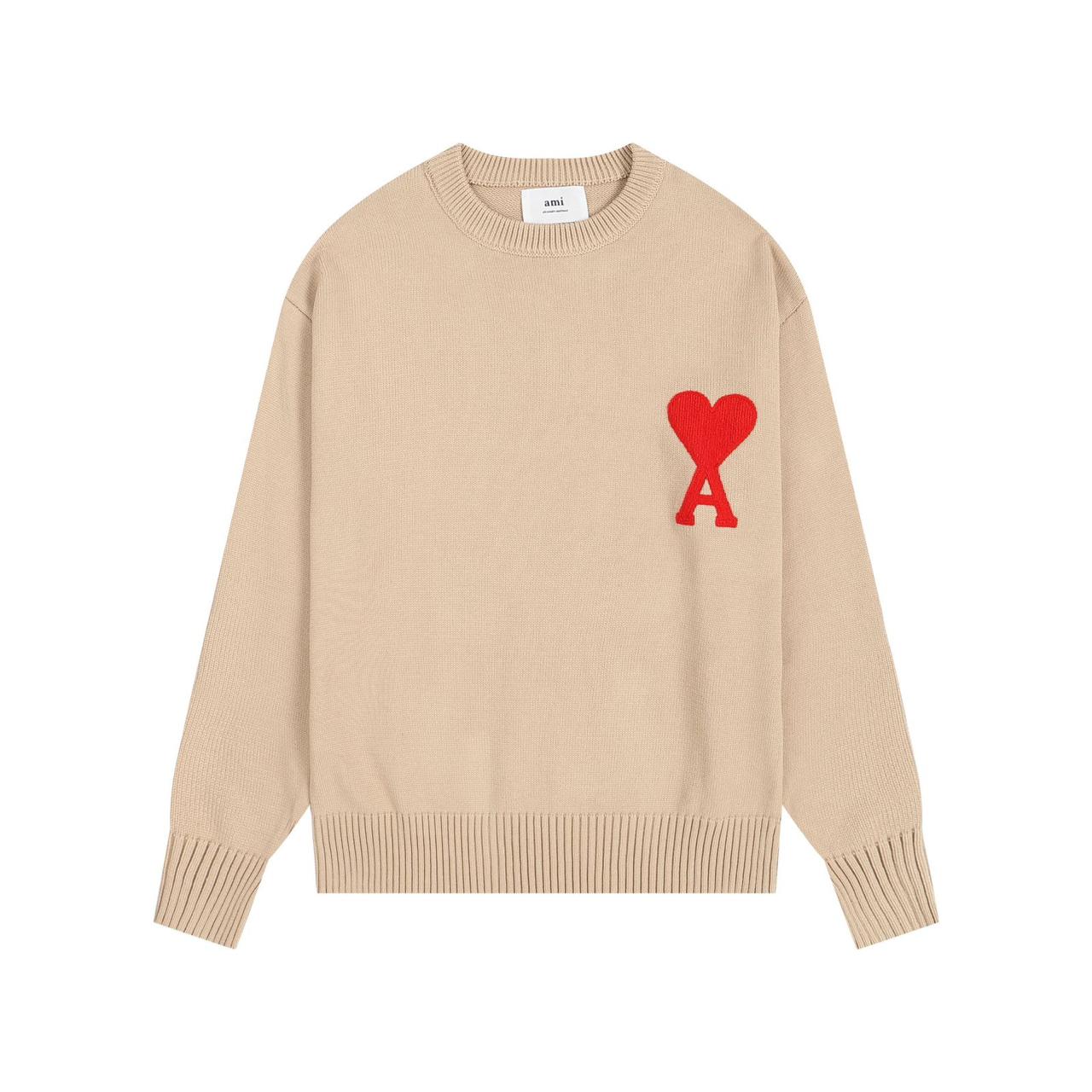 AMI || ADC Large Crew Neck Knit Sweater Beige/Green - FASHION MYST 