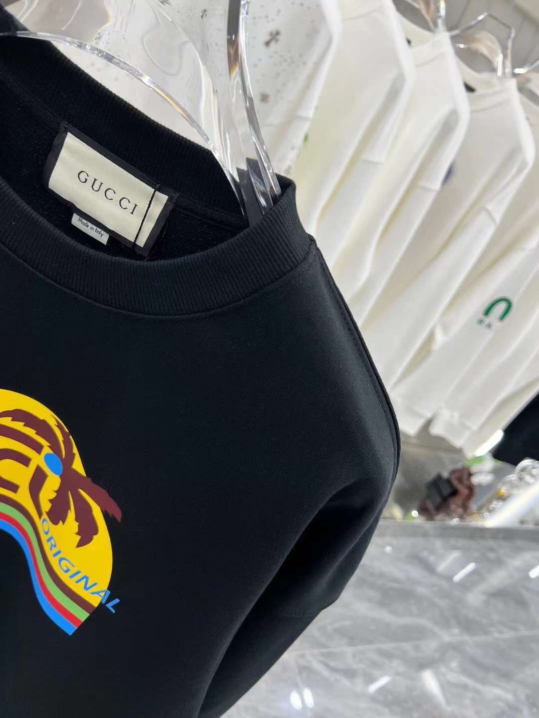 GUCCI || Ivory Cotton Sunset Logo Sweatshirt / Black - FASHION MYST 