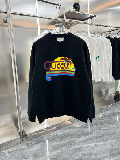 GUCCI || Ivory Cotton Sunset Logo Sweatshirt / Black - FASHION MYST 