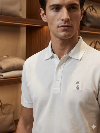 side view of Brunello Cucinelli white regular fit polo T-shirt