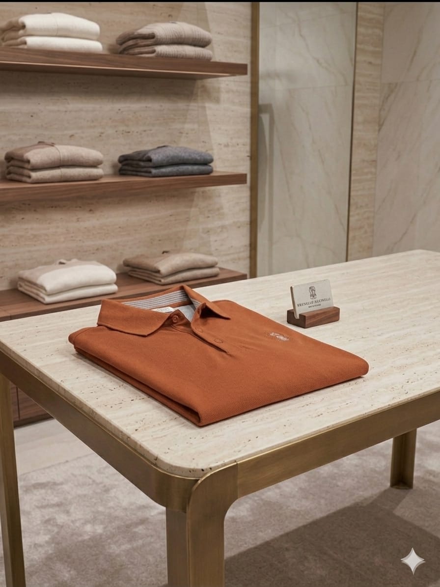 Folded Brunello Cucinelli rust premium cotton polo T-shirt
