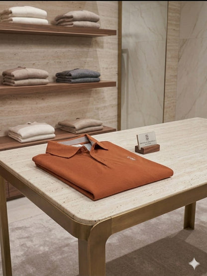 Folded Brunello Cucinelli rust premium cotton polo T-shirt
