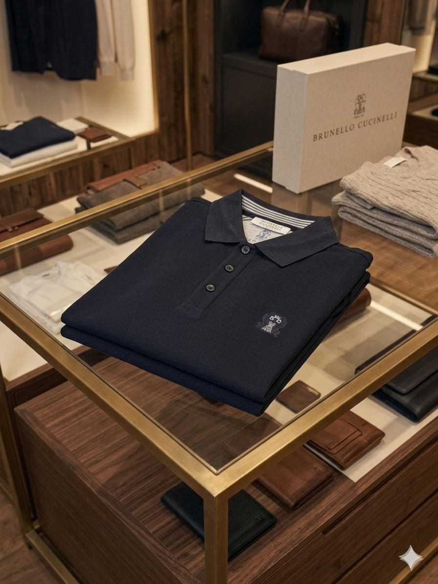 Folded Brunello Cucinelli navy premium cotton polo T-shirt
