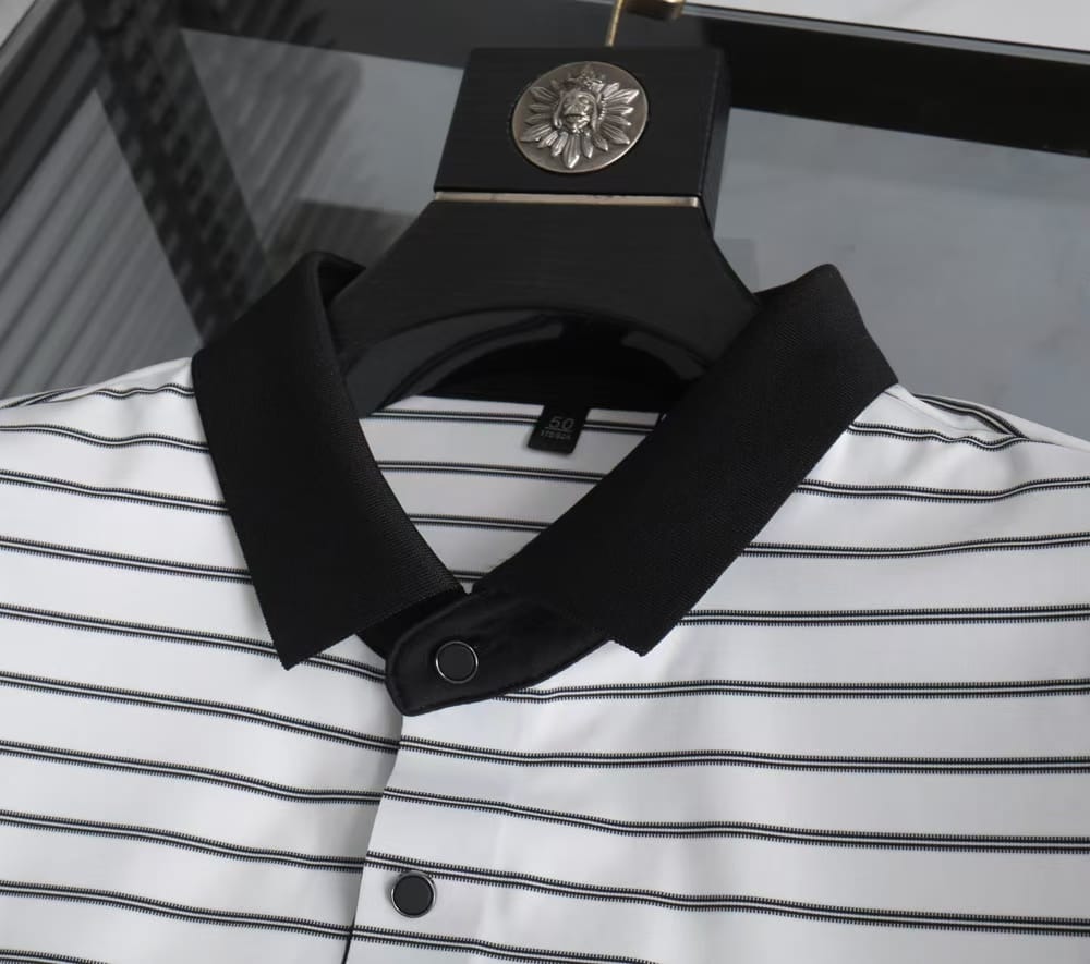 PRADA || Black And White Striped Wool Knitted Polo T-Shirt - FASHION MYST 