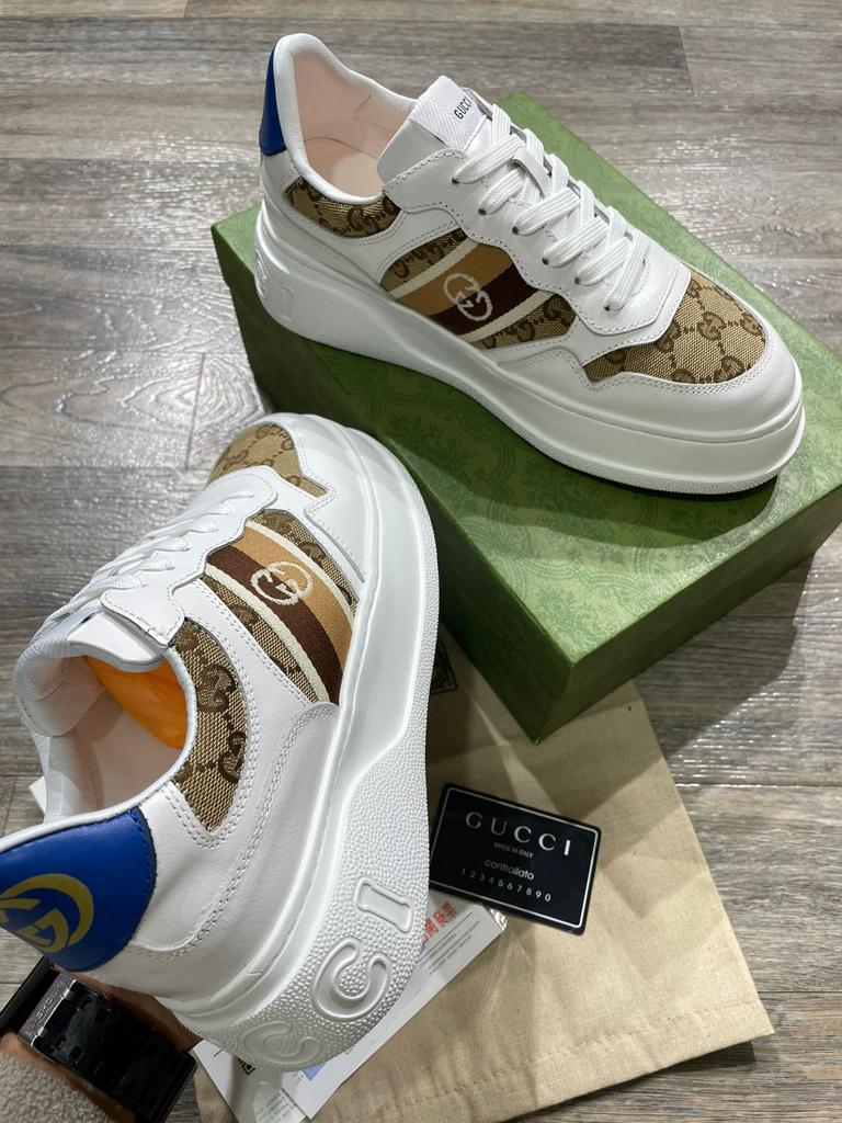 GUCCI || CHUNKY B GG SNEAKER - White/Brown - FASHION MYST 