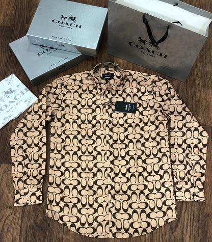 COACH || Brand-Pattern Collared Silk Shirt - FASHION MYST 