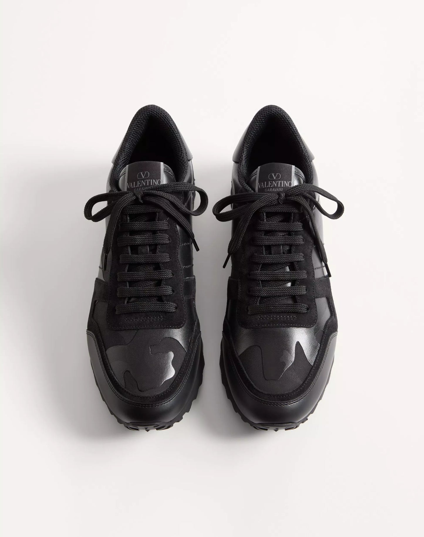 VALENTINO || Men’s Rockrunner Sneaker in Black Camouflage and Suede