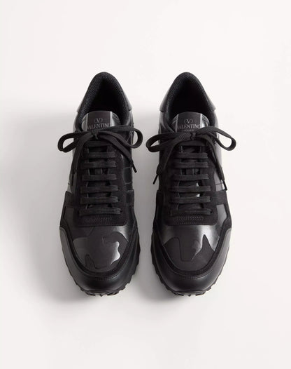 VALENTINO || Men’s Rockrunner Sneaker in Black Camouflage and Suede