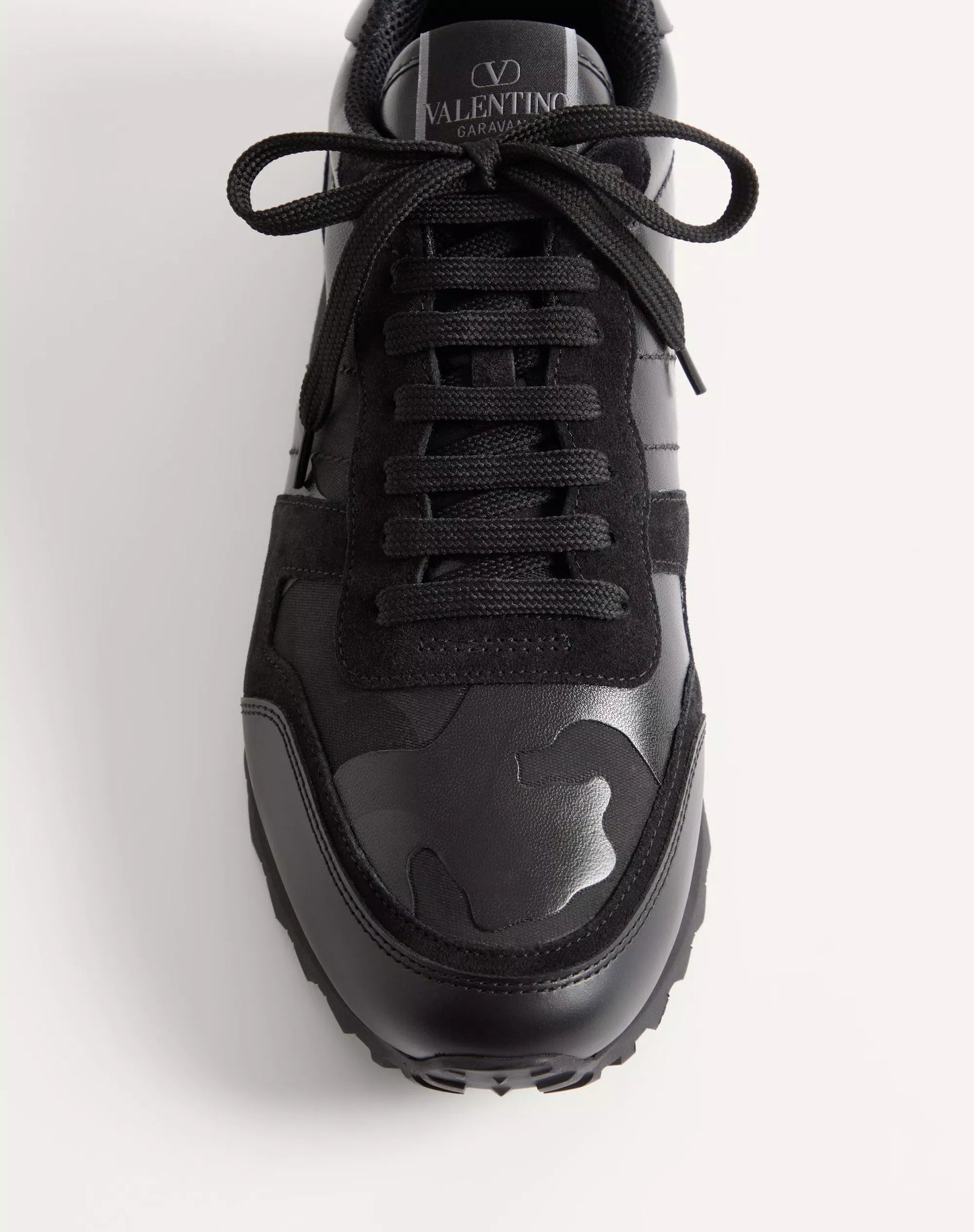 VALENTINO || Men’s Rockrunner Sneaker in Black Camouflage and Suede