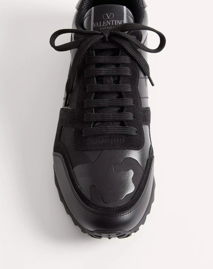 VALENTINO || Men’s Rockrunner Sneaker in Black Camouflage and Suede