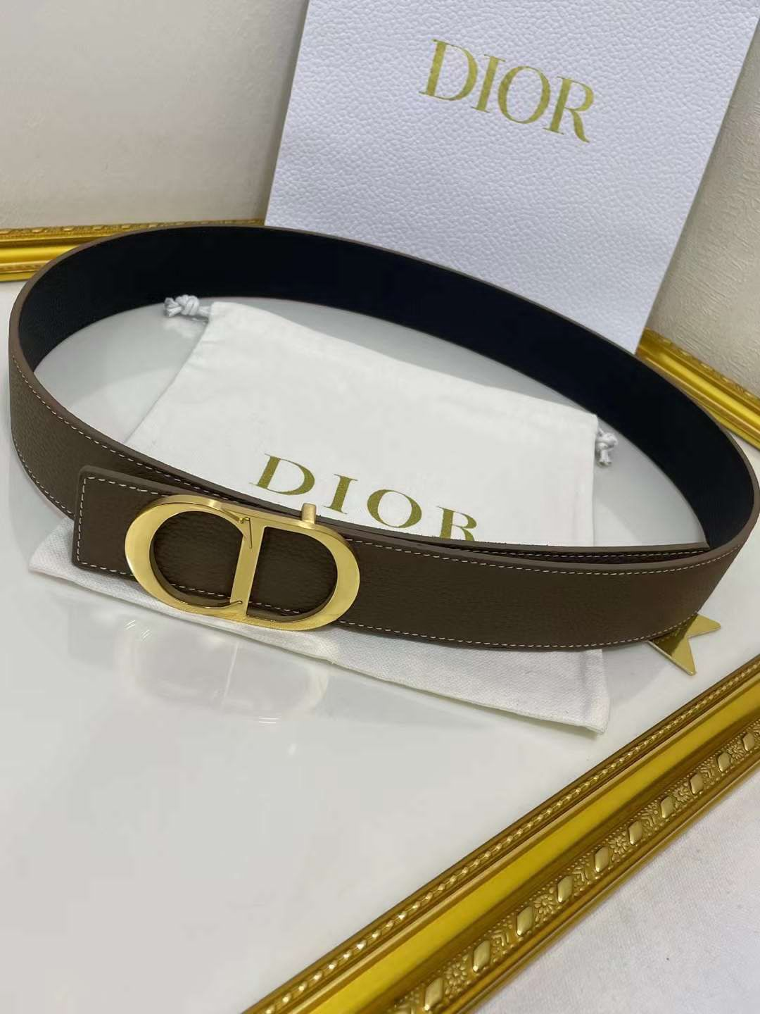 Christian*DIOR HOMME* Monogram LEATHER Orange/White REVERSIBLE selling BELT Small/Medium