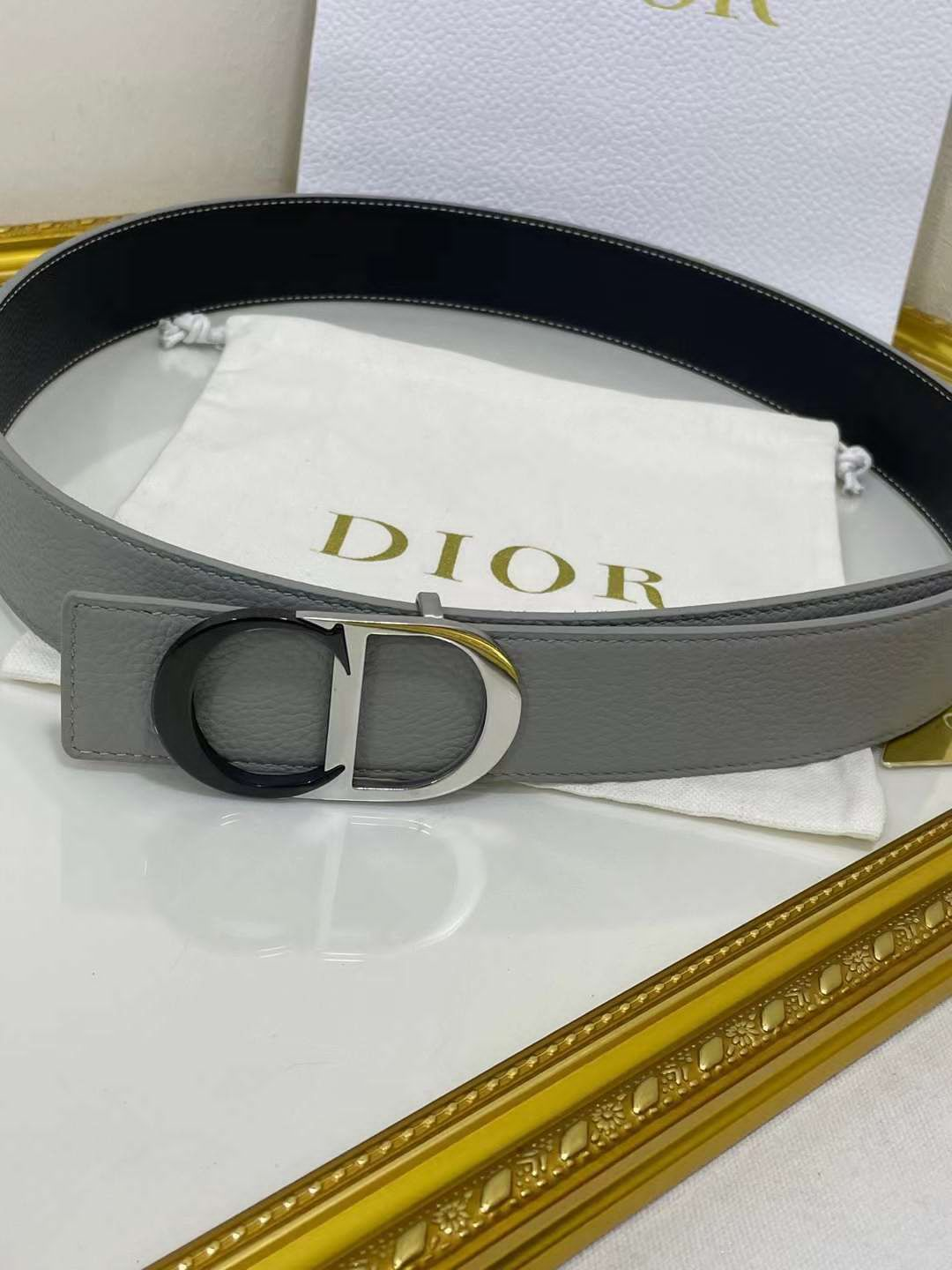 Christian Dior Men Reversible Grained Calfskin Leather Belt - FASHION MYST 