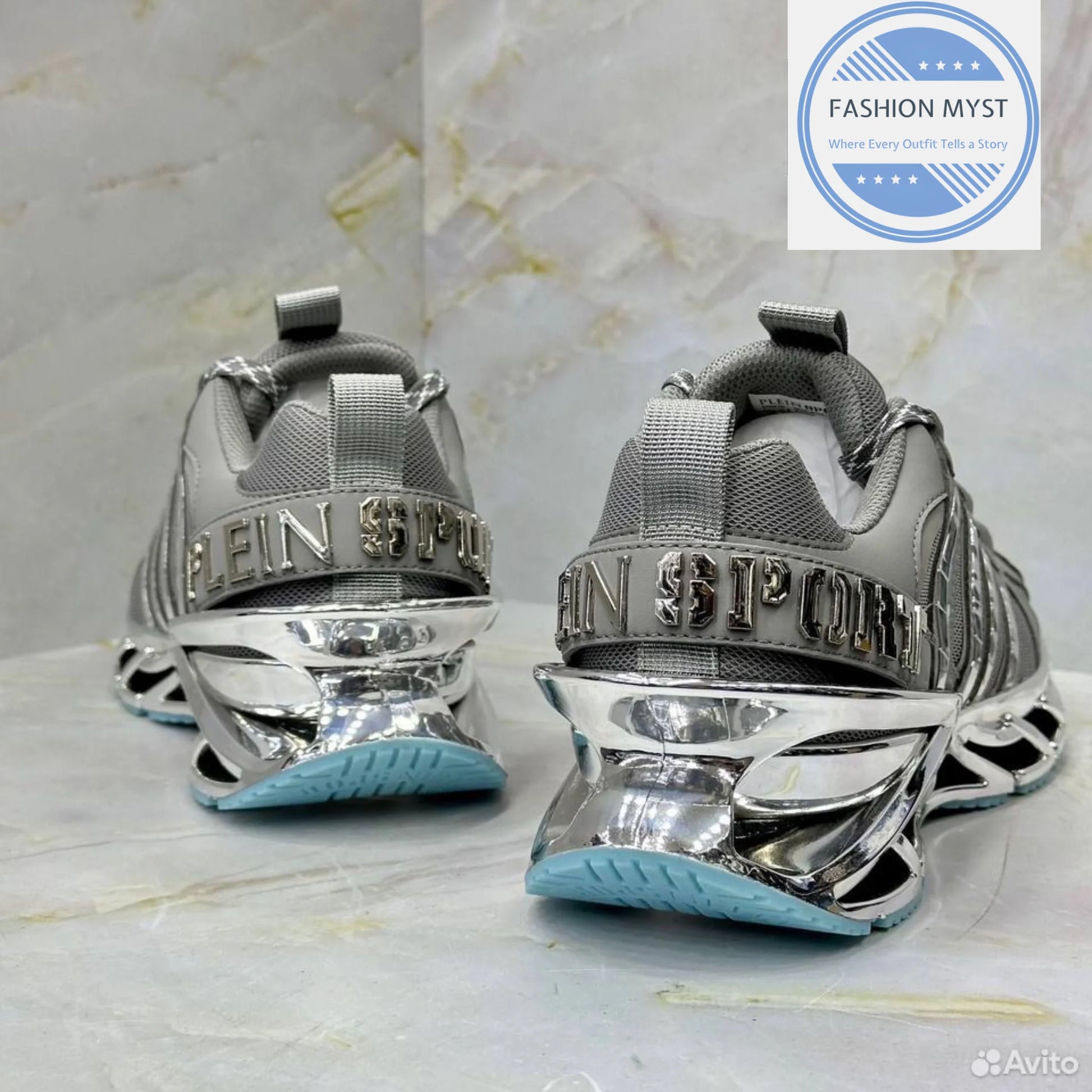 PHILIPP PLEIN || Sport Men's "Tiger Luxe" Grey Mesh Sneakers with Chrome Sculpted Sole - FASHION MYST