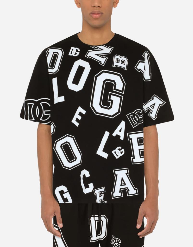 DOLCE & GABBANA Oversized Black And White DG Logo Monogram Print T-Shirt - FASHION MYST 