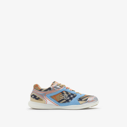 BURBERRY || Vintage Check & Leather Sneakers - Light Blue/Silver/Archive Beige