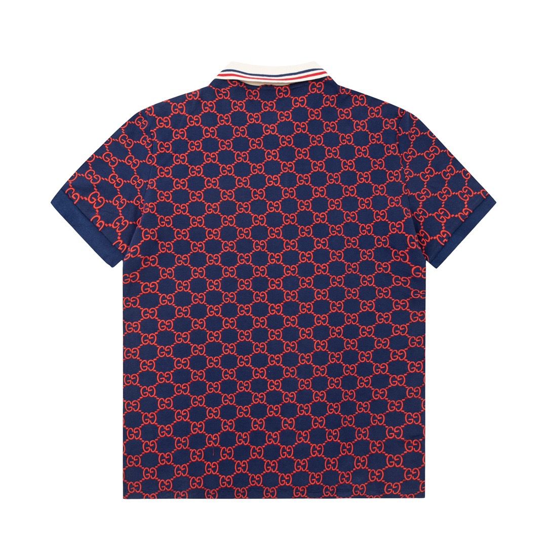 GUCCI || Men's Blue GG-Monogram Silk And Cotton-Blend Piqué Polo T-Shirt - FASHION MYST 