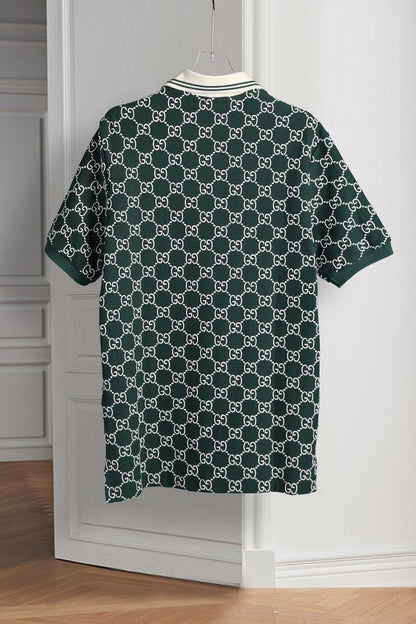 GUCCI || Men's Green GG-Monogram Silk And Cotton-Blend Piqué Polo