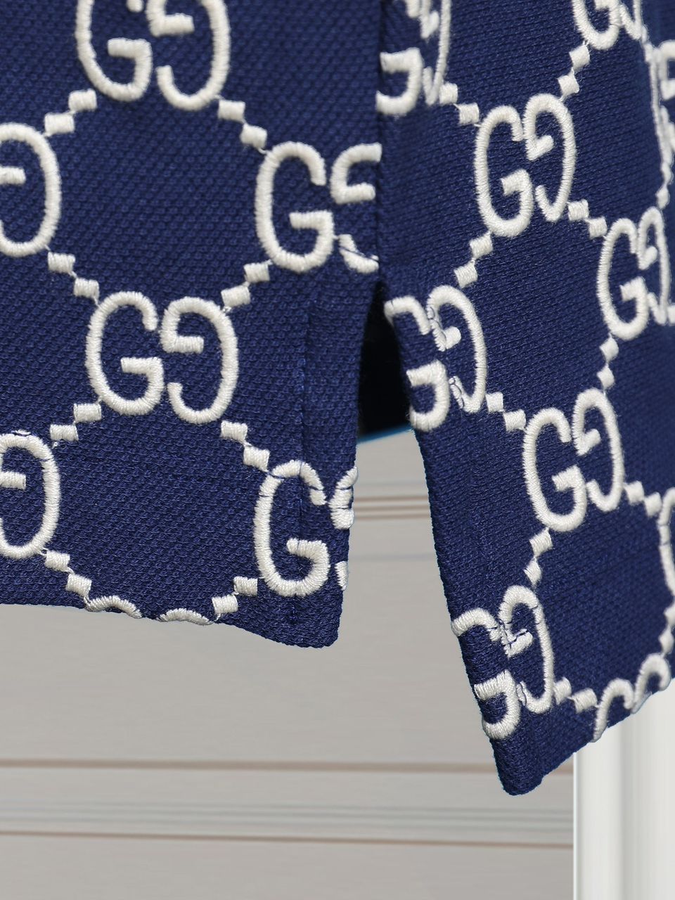 GUCCI || Men's Blue GG-Monogram Silk And Cotton-Blend Piqué Polo T-Shirt - FASHION MYST 