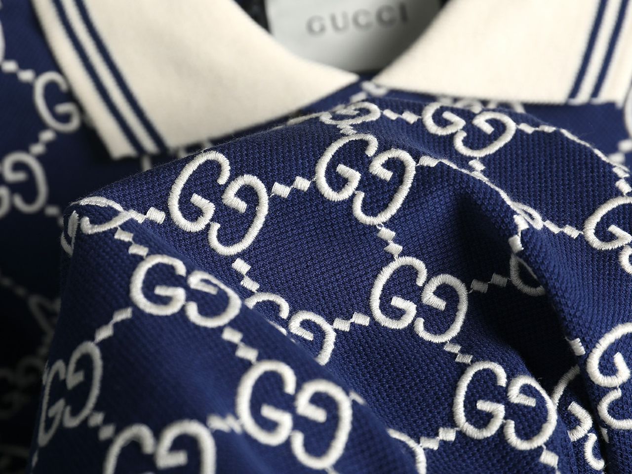 GUCCI || Men's Blue GG-Monogram Silk And Cotton-Blend Piqué Polo T-Shirt - FASHION MYST 