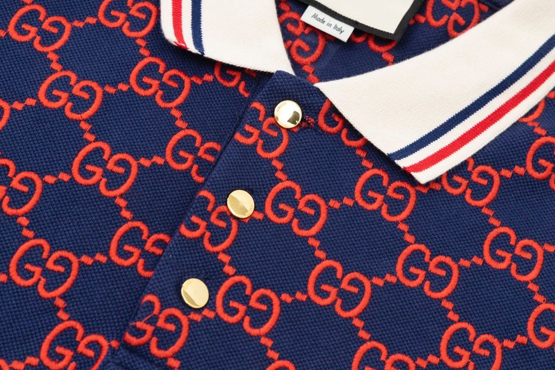 GUCCI || Men's Blue GG-Monogram Silk And Cotton-Blend Piqué Polo T-Shirt - FASHION MYST 