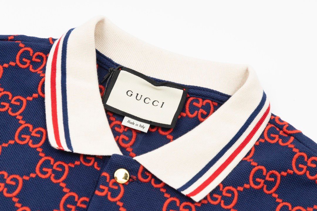 GUCCI || Men's Blue GG-Monogram Silk And Cotton-Blend Piqué Polo T-Shirt - FASHION MYST 