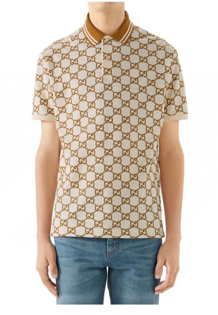 GUCCI || Men's Beige GG-Monogram Silk And Cotton-Blend Piqué Polo T-Shirt - FASHION MYST 