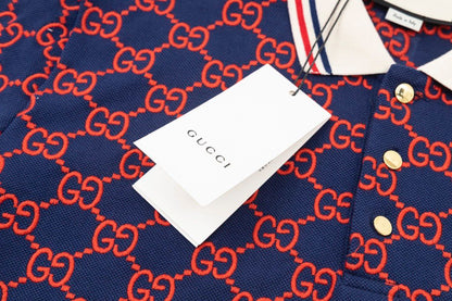 GUCCI || Men's Blue GG-Monogram Silk And Cotton-Blend Piqué Polo T-Shirt - FASHION MYST 