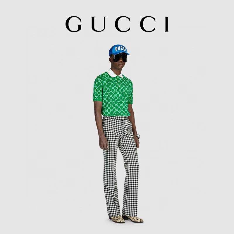 GUCCI || GG Logo All-Over Print Cotton Silk Polo T-Shirt / Green - FASHION MYST 