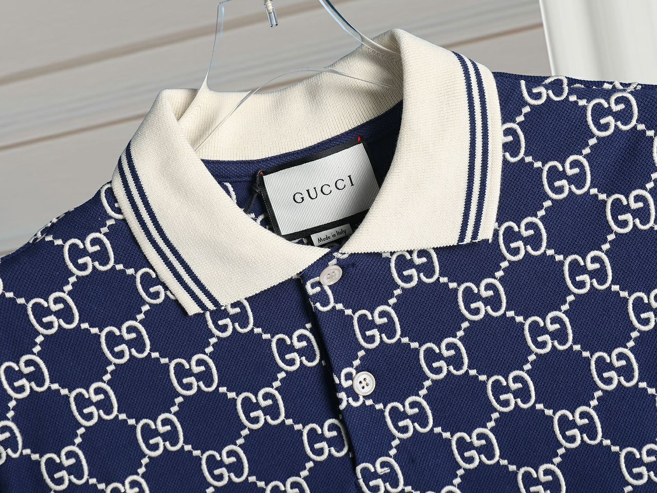 GUCCI || Men's Blue GG-Monogram Silk And Cotton-Blend Piqué Polo T-Shirt - FASHION MYST 