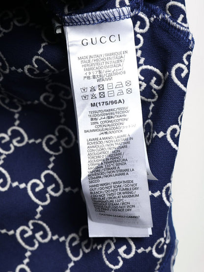 GUCCI || Men's Blue GG-Monogram Silk And Cotton-Blend Piqué Polo T-Shirt - FASHION MYST 