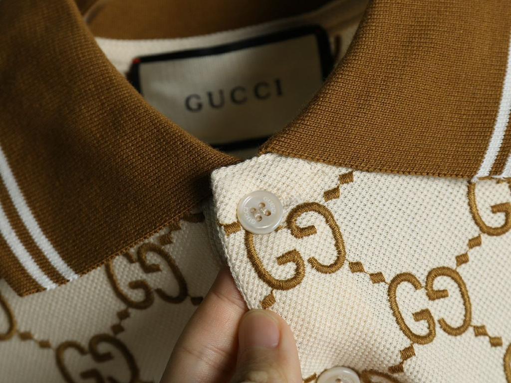 GUCCI || Men's Beige GG-Monogram Silk And Cotton-Blend Piqué Polo T-Shirt - FASHION MYST 