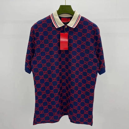 GUCCI || Men's Blue GG-Monogram Silk And Cotton-Blend Piqué Polo T-Shirt - FASHION MYST 