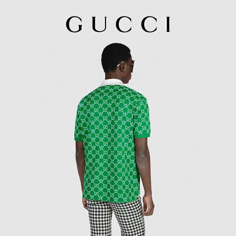 GUCCI || GG Logo All-Over Print Cotton Silk Polo T-Shirt / Green - FASHION MYST 