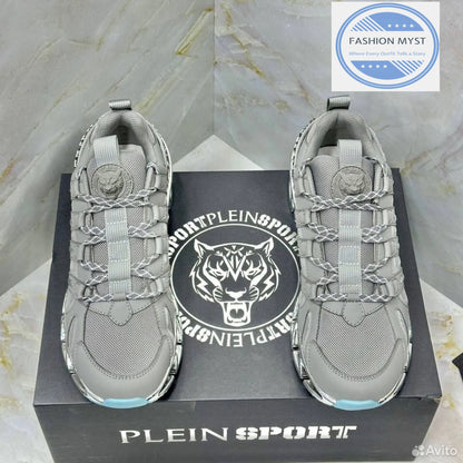 PHILIPP PLEIN || Sport Men's "Tiger Luxe" Grey Mesh Sneakers with Chrome Sculpted Sole - FASHION MYST