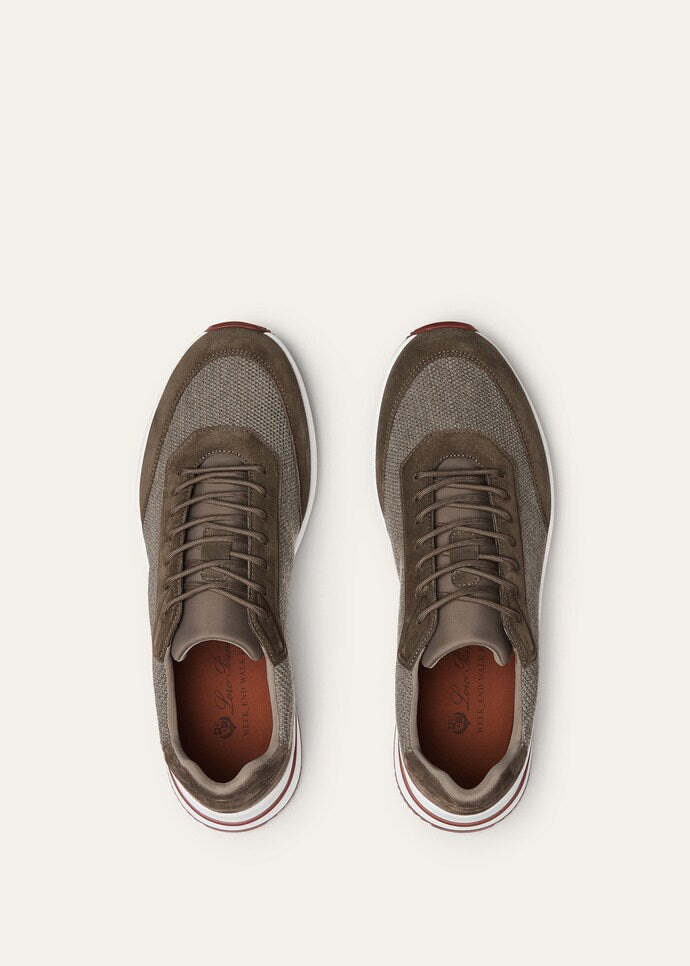 LORO PIANA || Men's Weekend Walk Sneakers in Wind Stretch Mesh and Suede – Olive/Brown