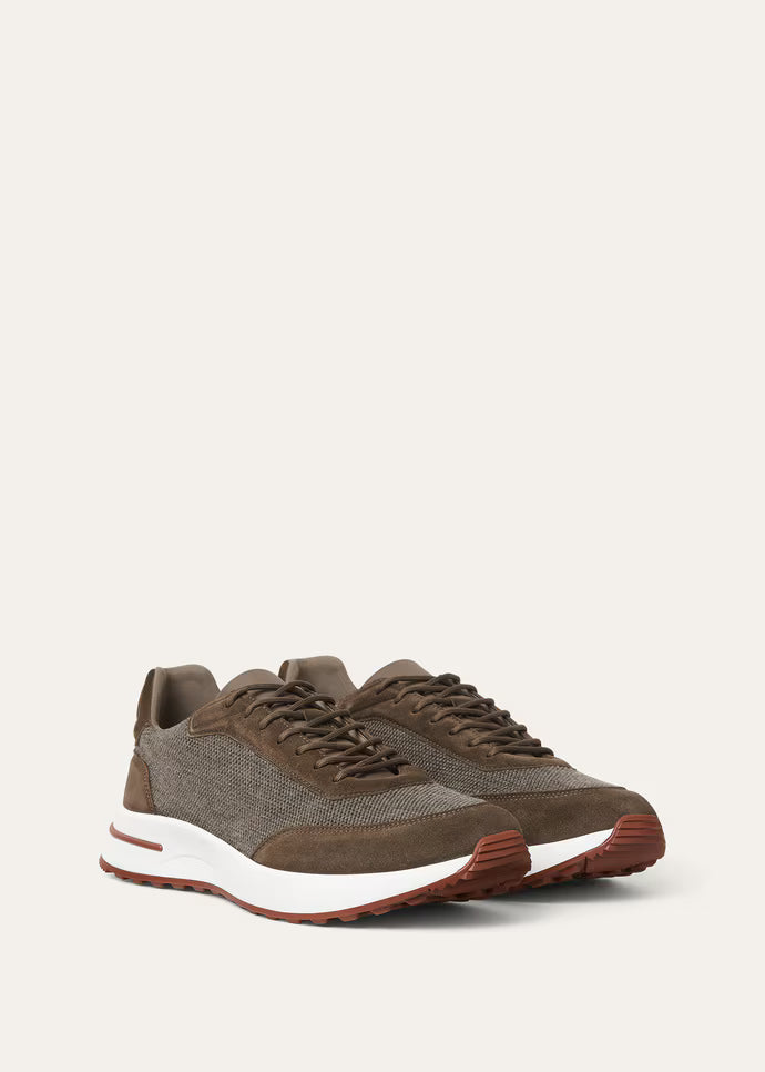 LORO PIANA || Men's Weekend Walk Sneakers in Wind Stretch Mesh and Suede – Olive/Brown