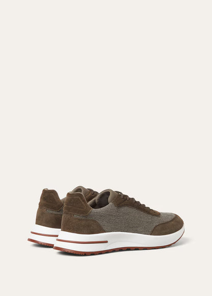 LORO PIANA || Men's Weekend Walk Sneakers in Wind Stretch Mesh and Suede – Olive/Brown