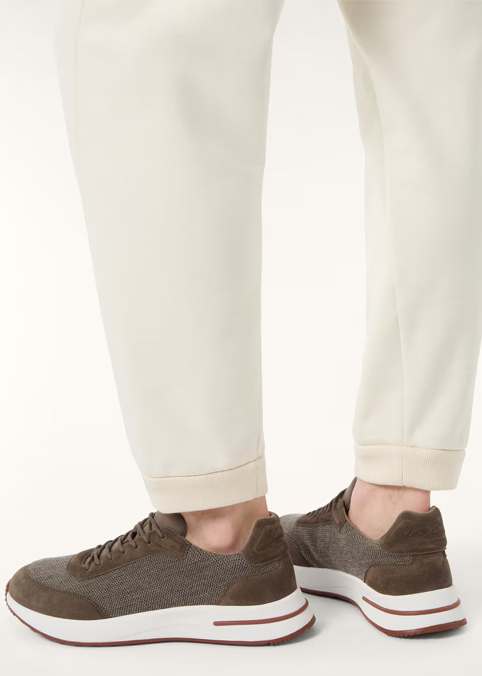 LORO PIANA || Men's Weekend Walk Sneakers in Wind Stretch Mesh and Suede – Olive/Brown