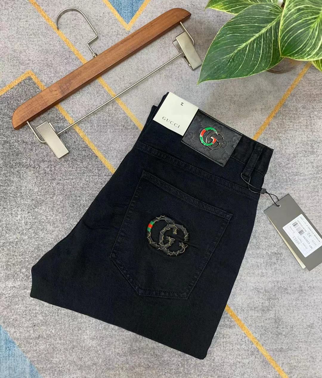 GUCCI || DENIM PANTS BLACK WITH GG LOGO - FASHION MYST 