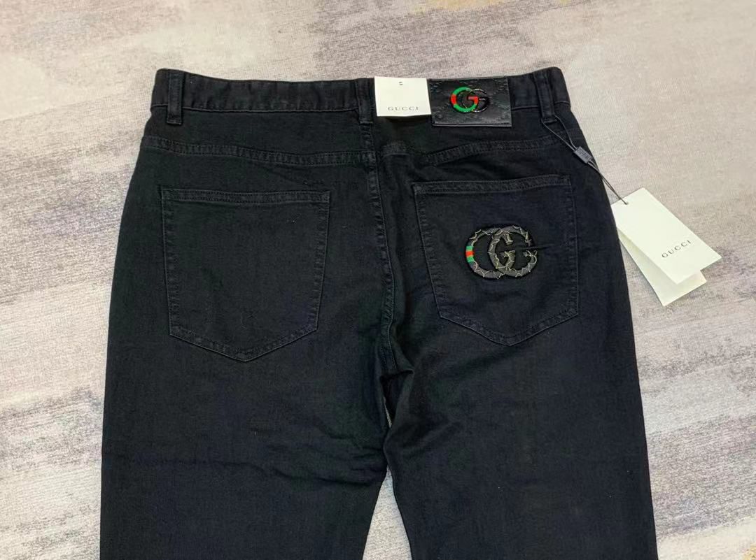 GUCCI || DENIM PANTS BLACK WITH GG LOGO - FASHION MYST 