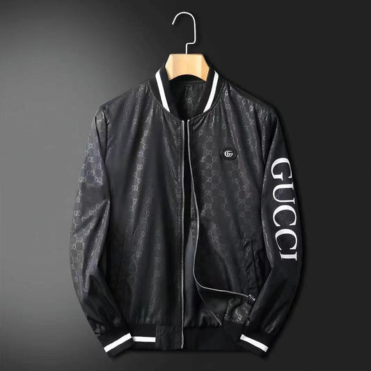 GUCCI Logo Print Lining Bomber Jacket For Men -BLACK - FASHION MYST 