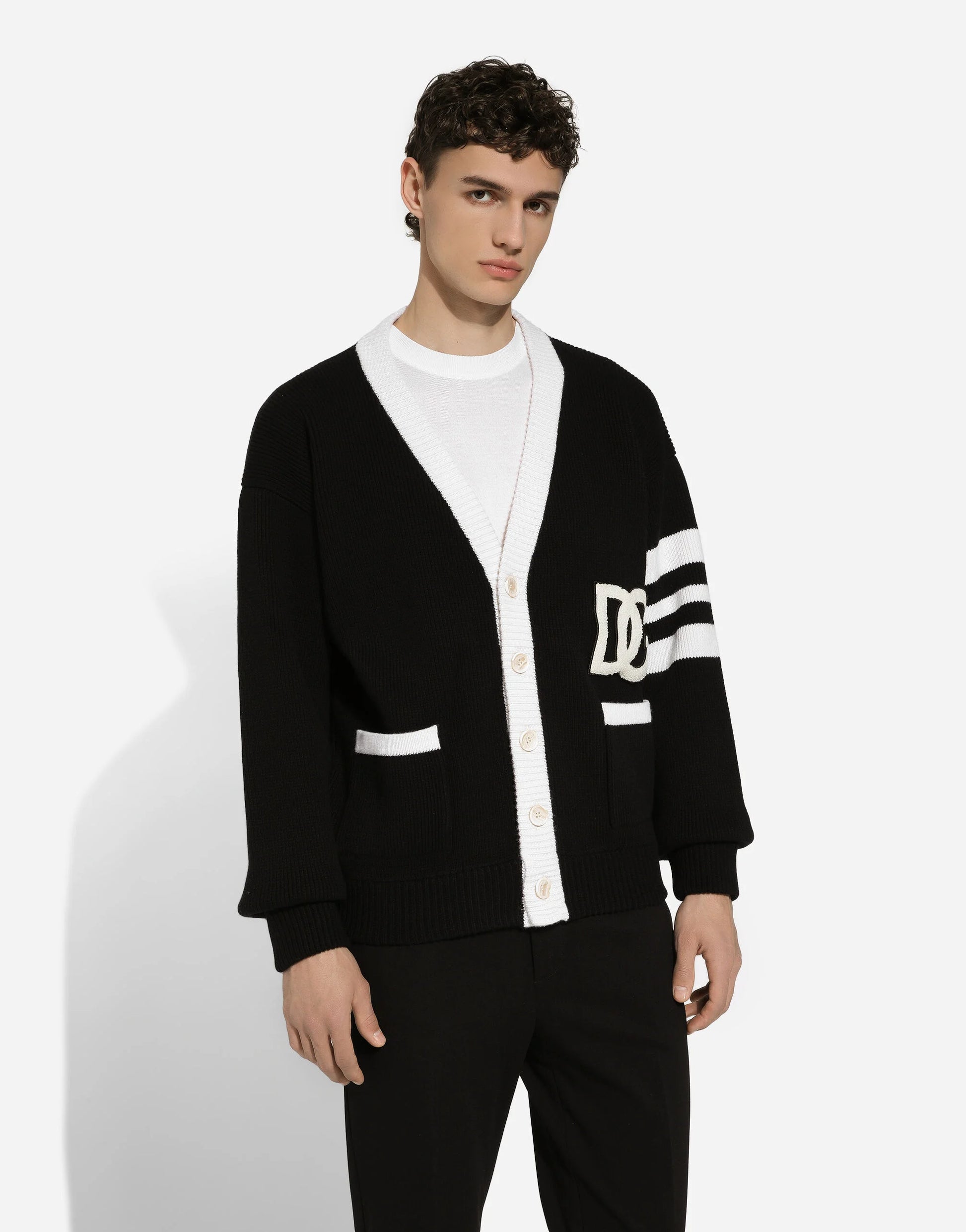 DOLCE & GABBANA || DG-Logo Fisherman's-Knit Cardigan DOLCE & GABBANA || DG-Logo Fisherman's-Knit Cardigan