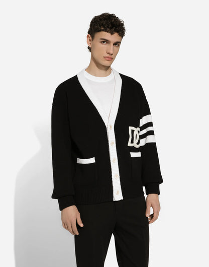 DOLCE & GABBANA || DG-Logo Fisherman's-Knit Cardigan