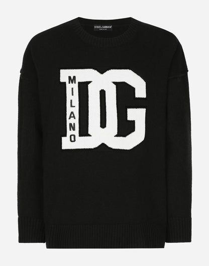 DOLCE & GABBANA || WOOL ROUND-NECK SWEATER WITH DG INLAY